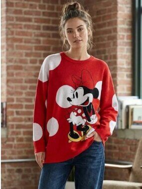 NWT Disney Minnie Mouse Sweater Red White Polka Dots Adults SZ-3X Red